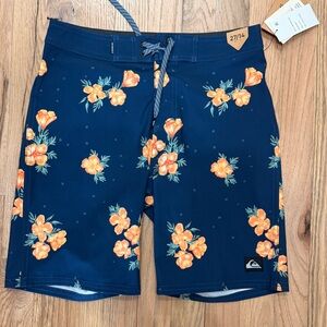 Boys 27/14 Quiksilver Navy Boardshorts with Orange Floral Print